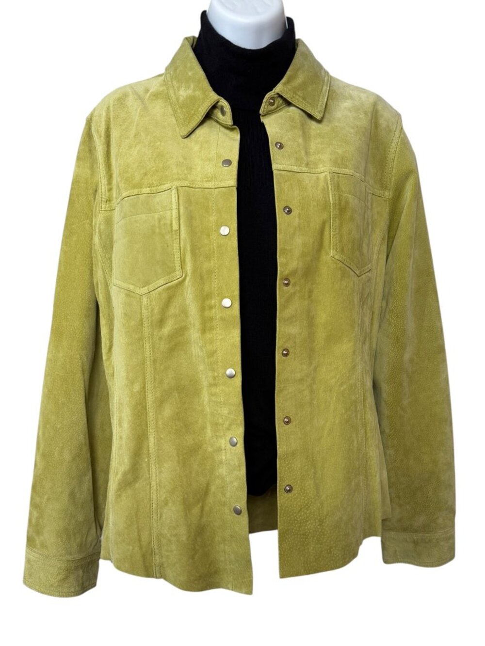 VTG 90s Y2K Territories Leather Suede Chartreuse Green  Shacket Shirt Jacket L